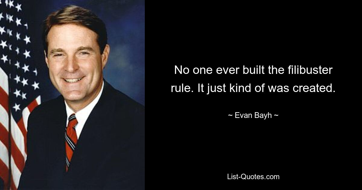 No one ever built the filibuster rule. It just kind of was created. — © Evan Bayh