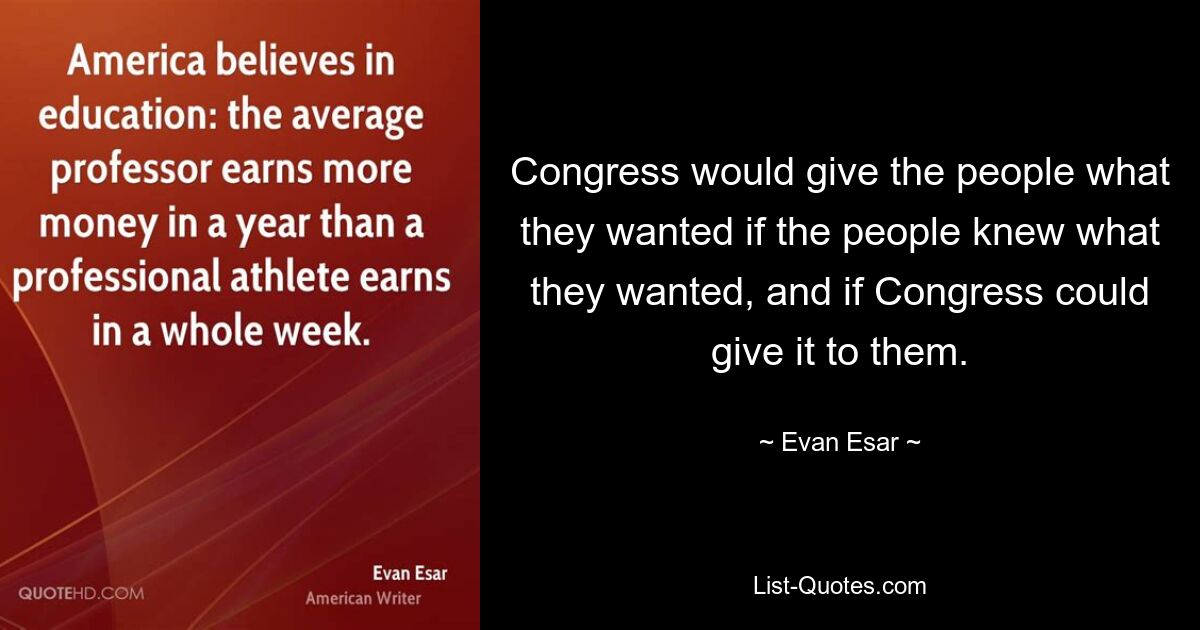 Congress would give the people what they wanted if the people knew what they wanted, and if Congress could give it to them. — © Evan Esar