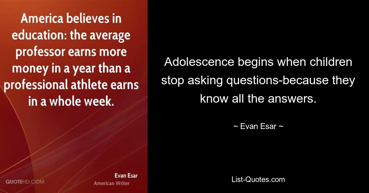 Adolescence begins when children stop asking questions-because they know all the answers. — © Evan Esar