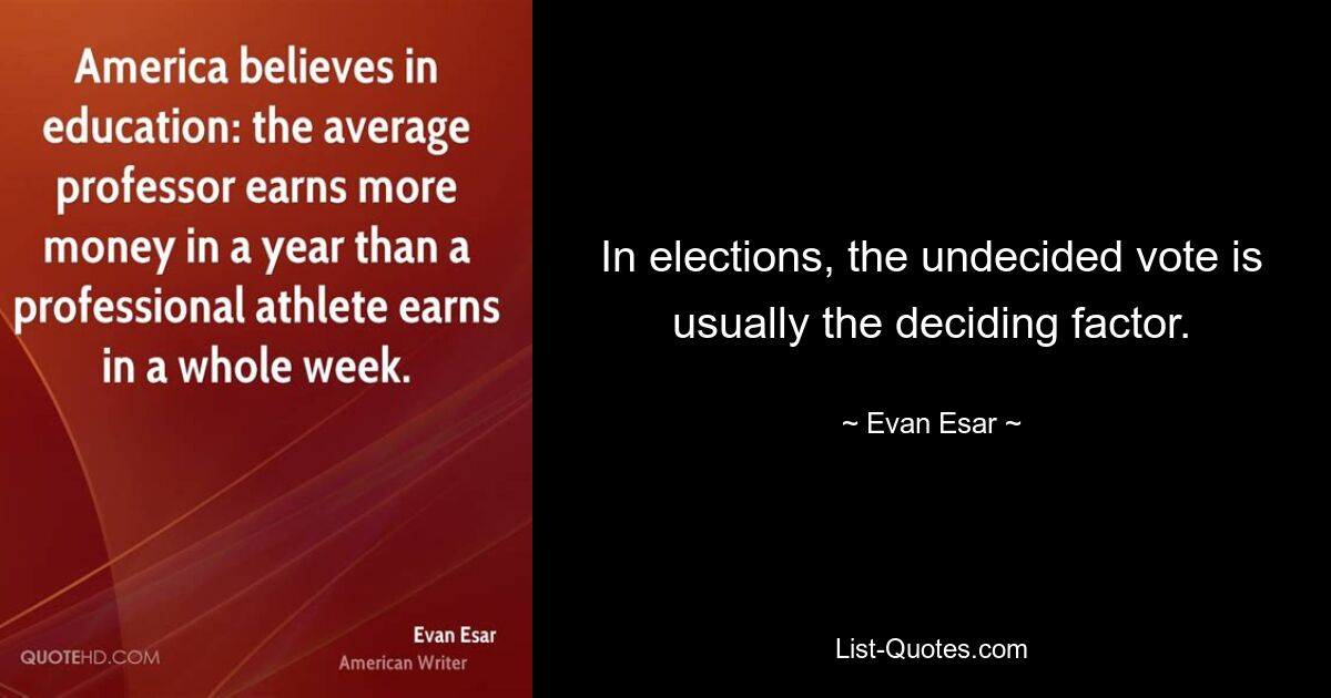 In elections, the undecided vote is usually the deciding factor. — © Evan Esar