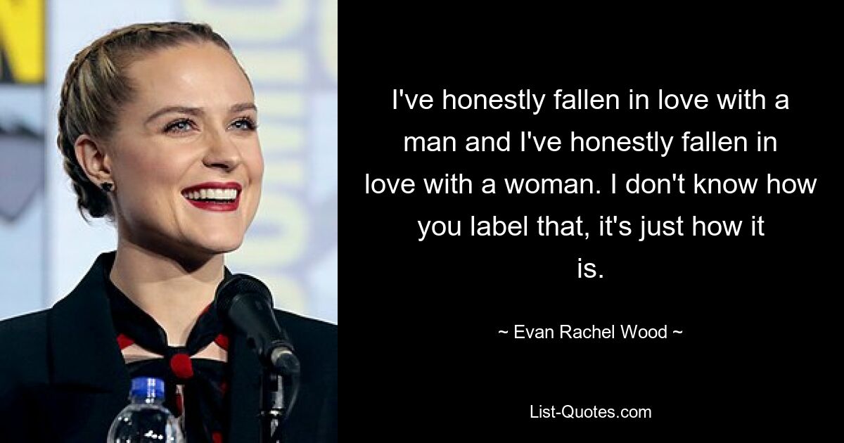 I've honestly fallen in love with a man and I've honestly fallen in love with a woman. I don't know how you label that, it's just how it is. — © Evan Rachel Wood