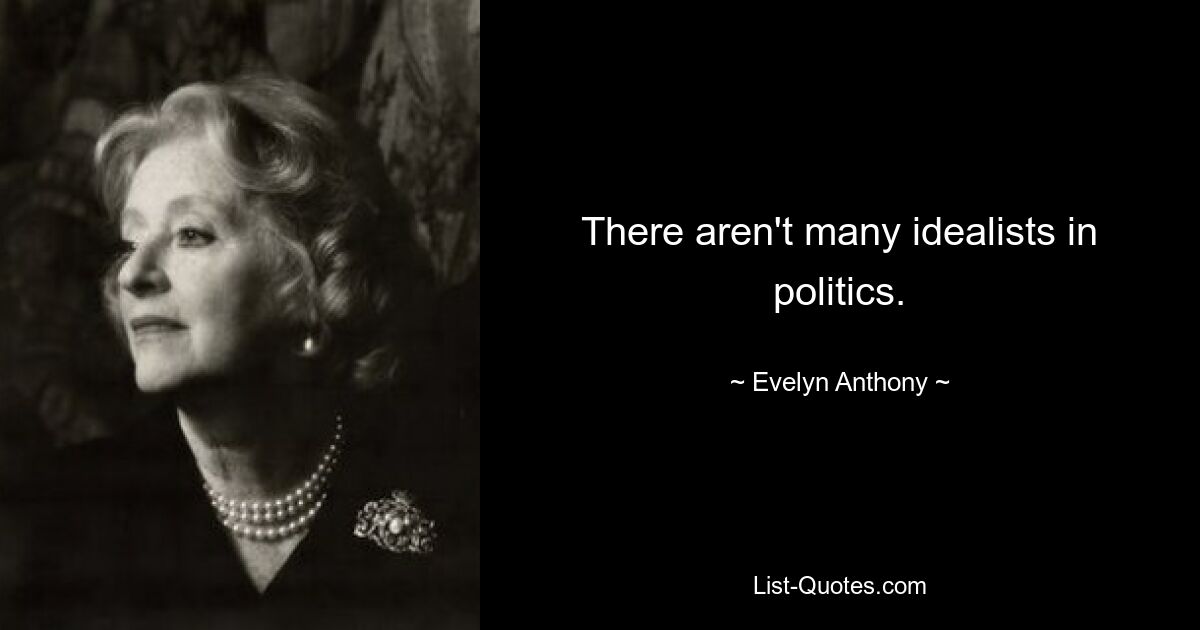 There aren't many idealists in politics. — © Evelyn Anthony