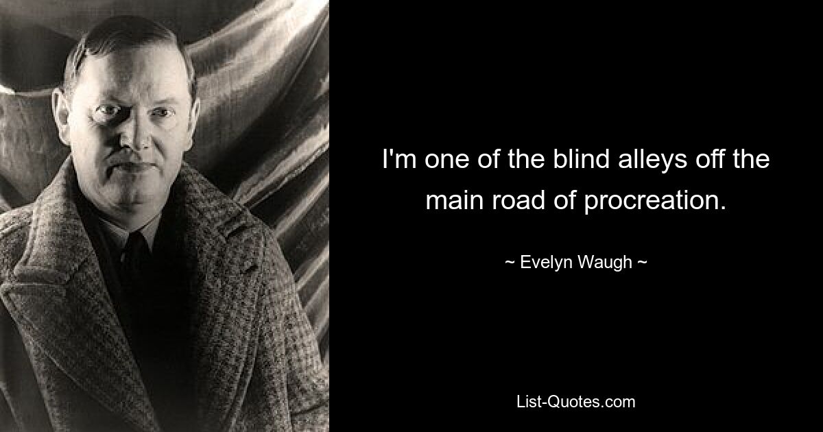 I'm one of the blind alleys off the main road of procreation. — © Evelyn Waugh