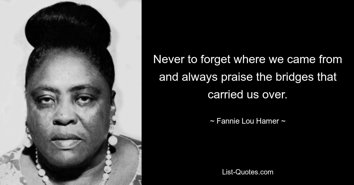 Never to forget where we came from and always praise the bridges that carried us over. — © Fannie Lou Hamer