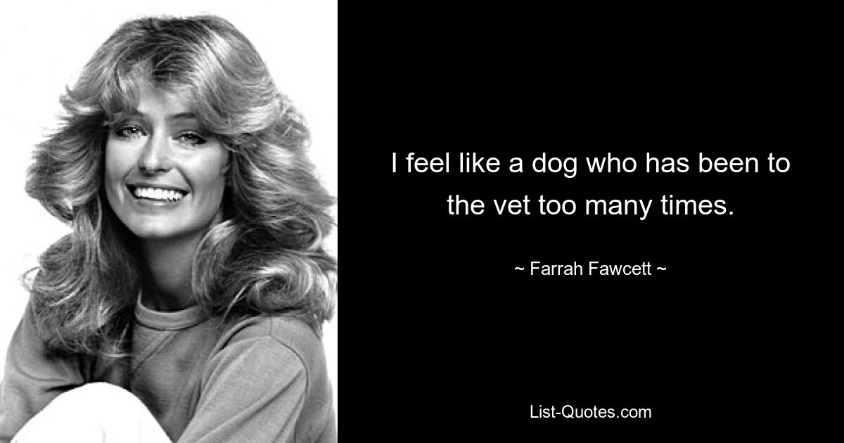 I feel like a dog who has been to the vet too many times. — © Farrah Fawcett