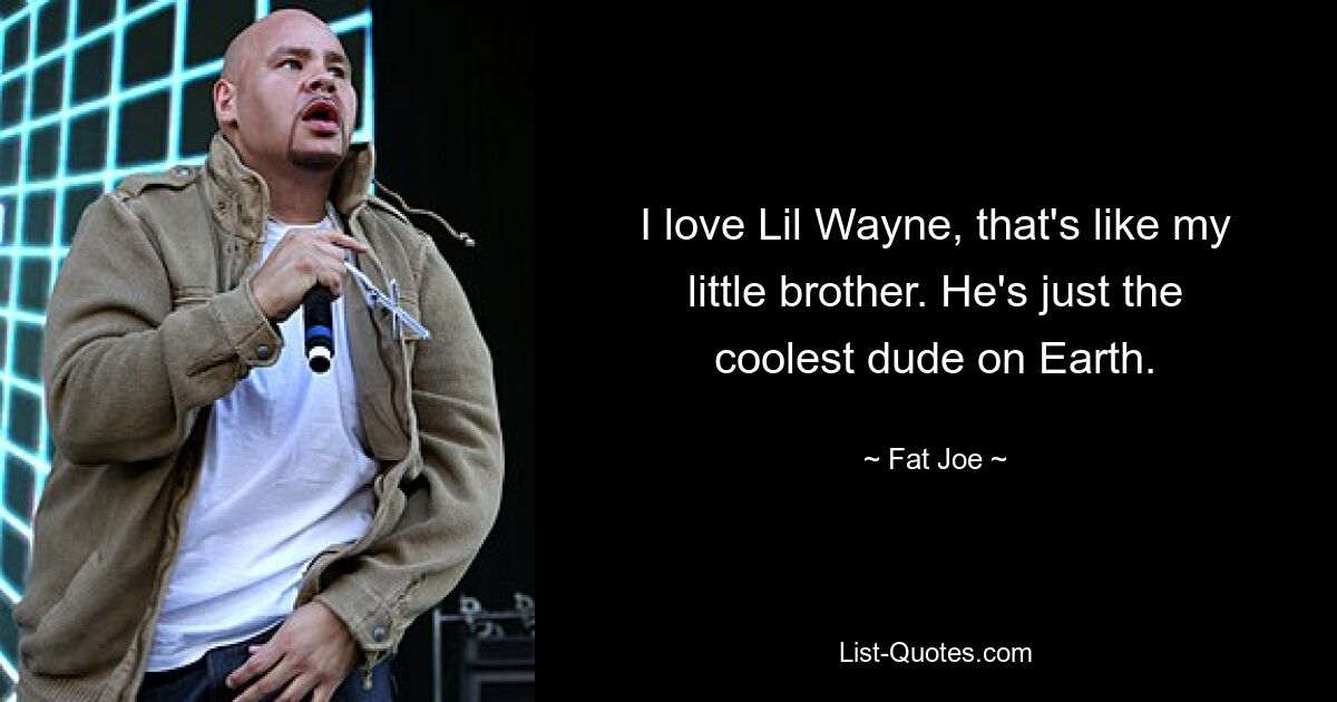 I love Lil Wayne, that's like my little brother. He's just the coolest dude on Earth. — © Fat Joe