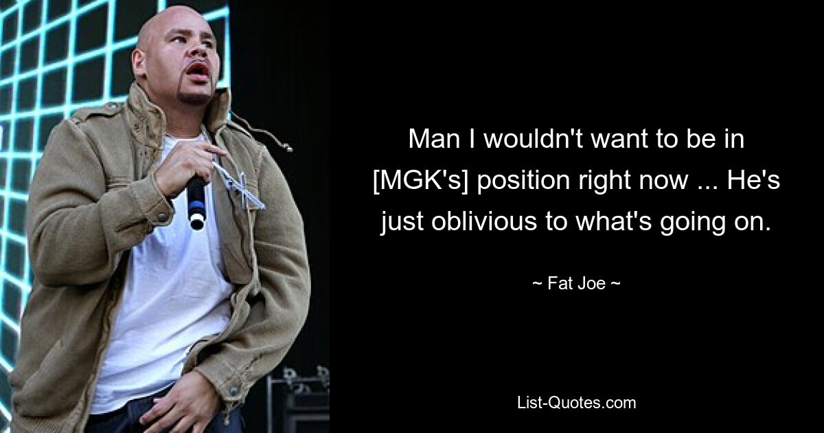 Man I wouldn't want to be in [MGK's] position right now ... He's just oblivious to what's going on. — © Fat Joe