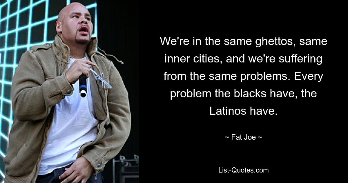 We're in the same ghettos, same inner cities, and we're suffering from the same problems. Every problem the blacks have, the Latinos have. — © Fat Joe