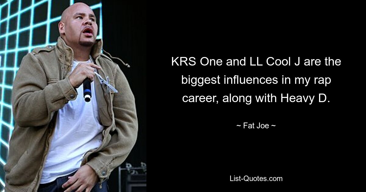 KRS One and LL Cool J are the biggest influences in my rap career, along with Heavy D. — © Fat Joe