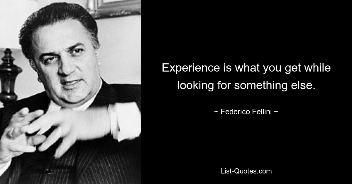 Experience is what you get while looking for something else. — © Federico Fellini