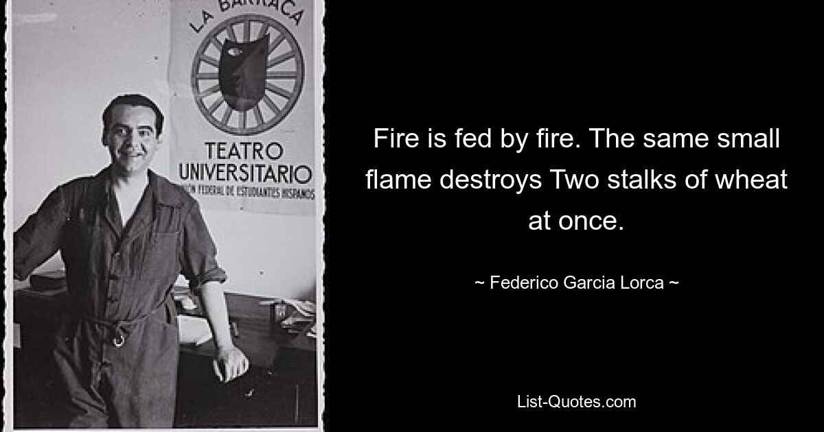 Fire is fed by fire. The same small flame destroys Two stalks of wheat at once. — © Federico Garcia Lorca