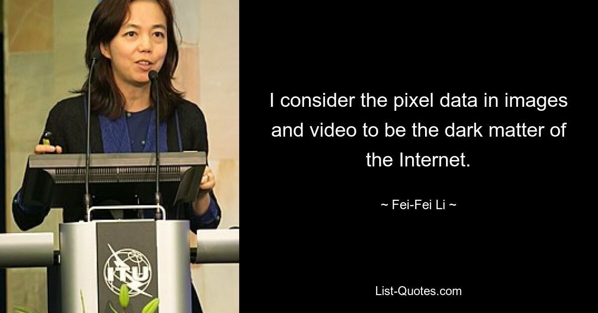 I consider the pixel data in images and video to be the dark matter of the Internet. — © Fei-Fei Li