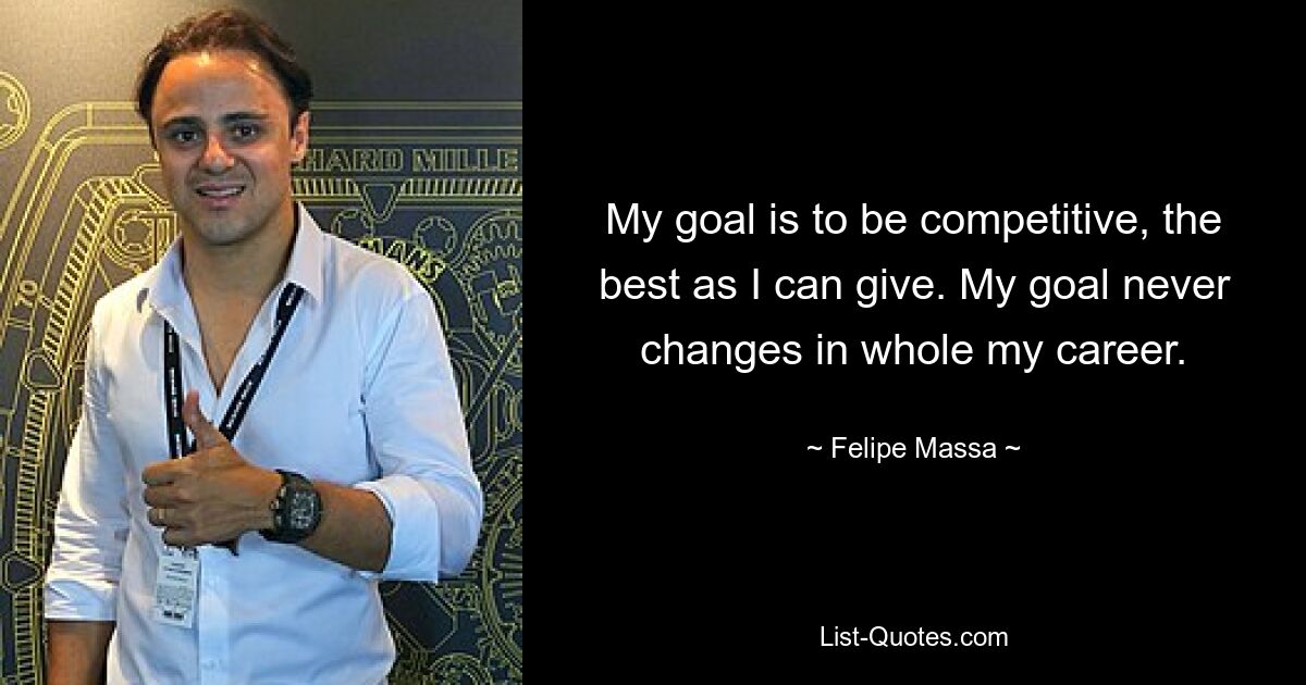 My goal is to be competitive, the best as I can give. My goal never changes in whole my career. — © Felipe Massa