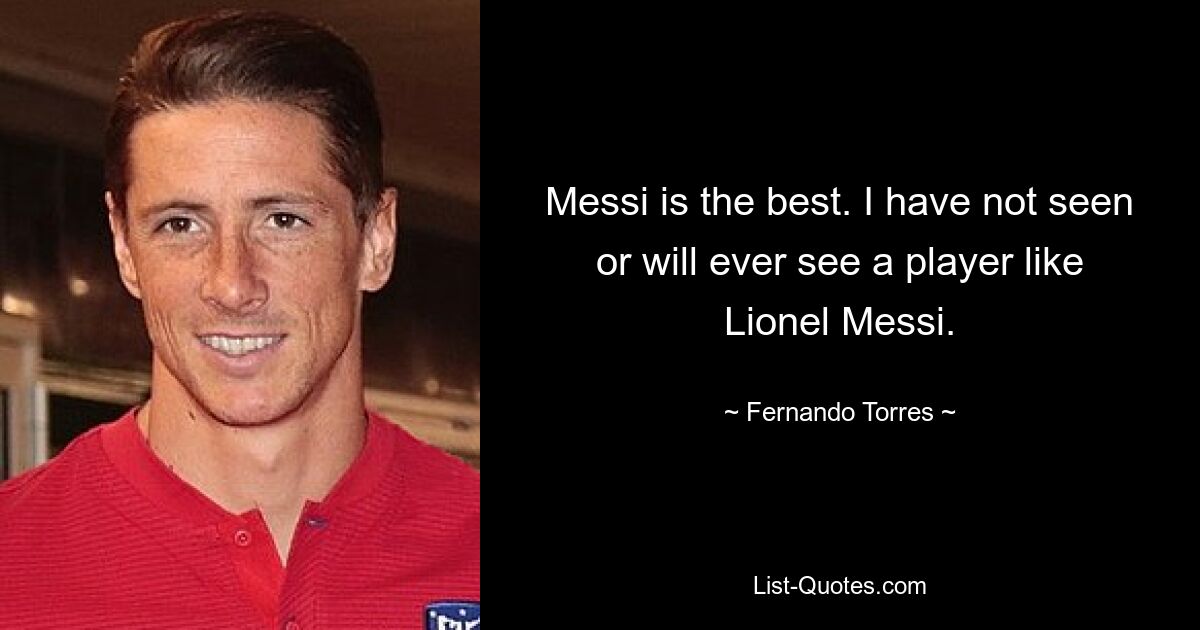 Messi is the best. I have not seen or will ever see a player like Lionel Messi. — © Fernando Torres