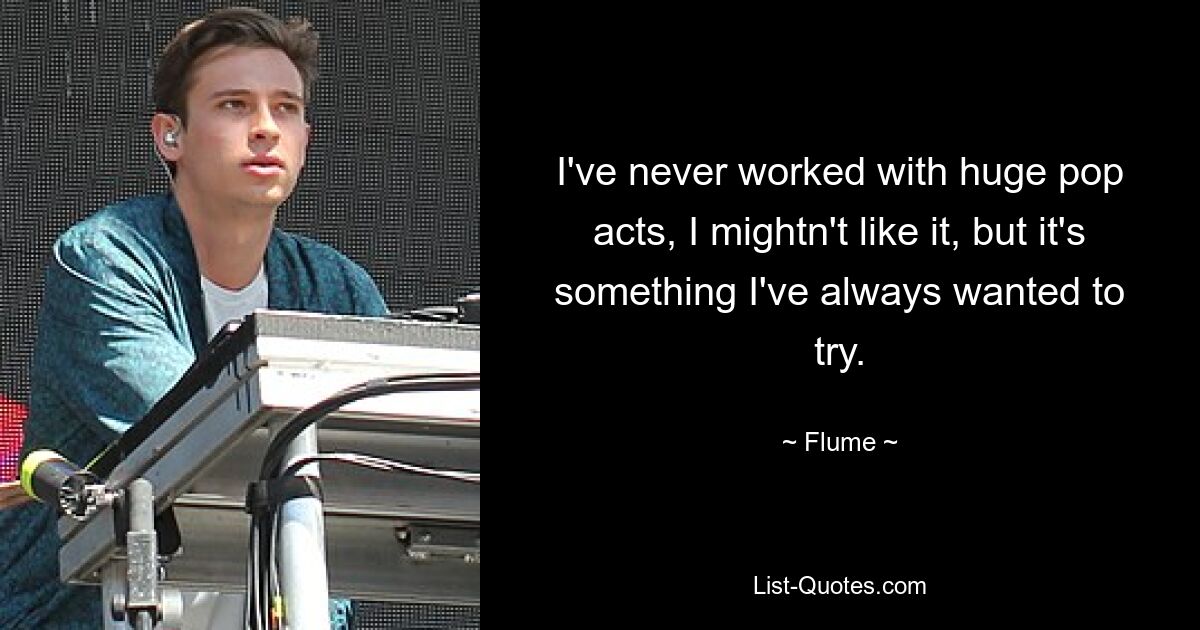 I've never worked with huge pop acts, I mightn't like it, but it's something I've always wanted to try. — © Flume