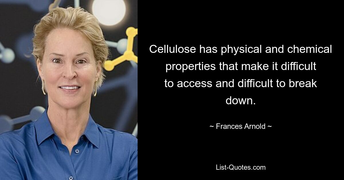 Cellulose has physical and chemical properties that make it difficult to access and difficult to break down. — © Frances Arnold