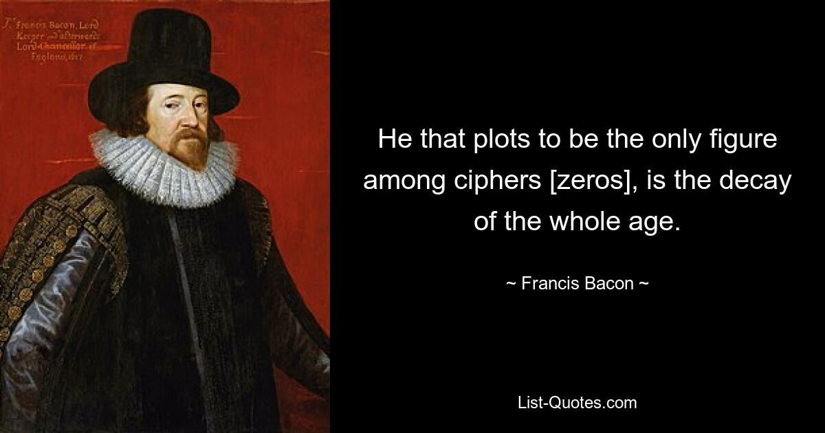 He that plots to be the only figure among ciphers [zeros], is the decay of the whole age. — © Francis Bacon