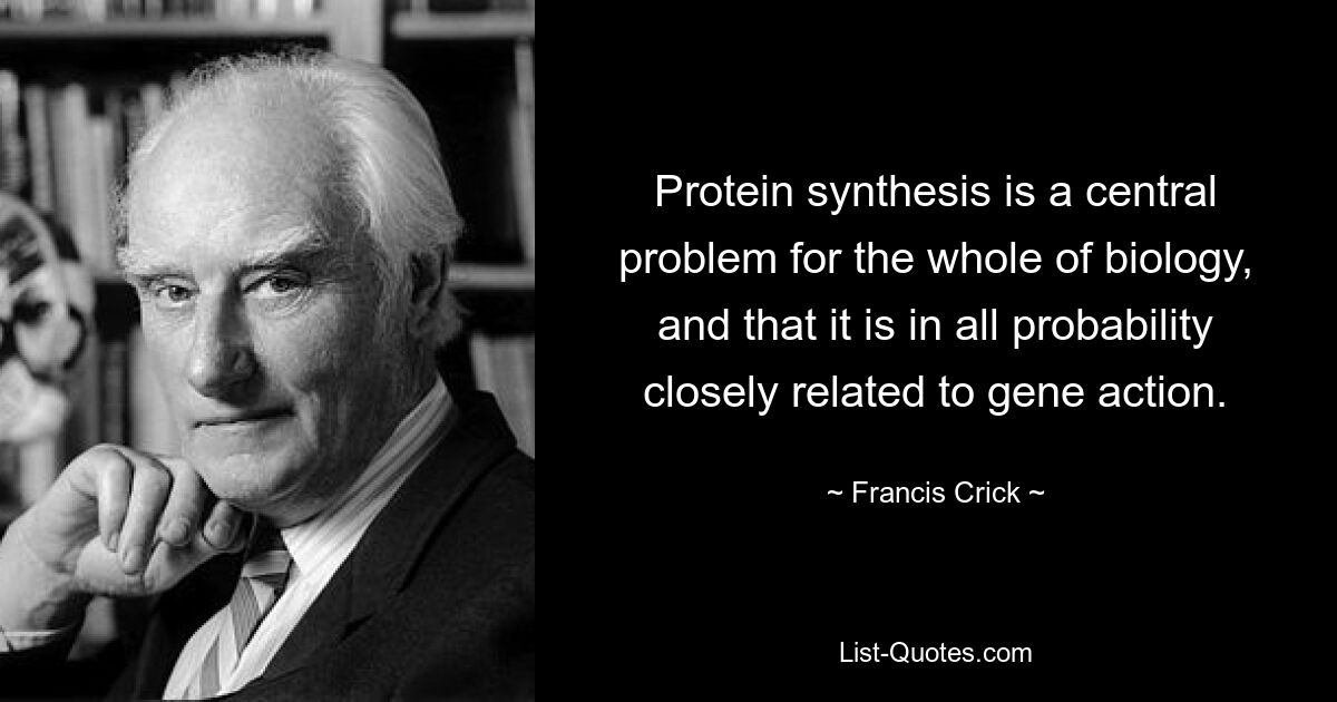 Protein synthesis is a central problem for the whole of biology, and that it is in all probability closely related to gene action. — © Francis Crick