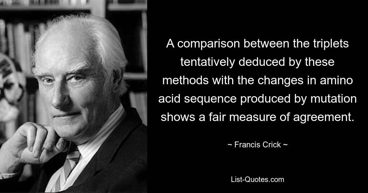 A comparison between the triplets tentatively deduced by these methods with the changes in amino acid sequence produced by mutation shows a fair measure of agreement. — © Francis Crick