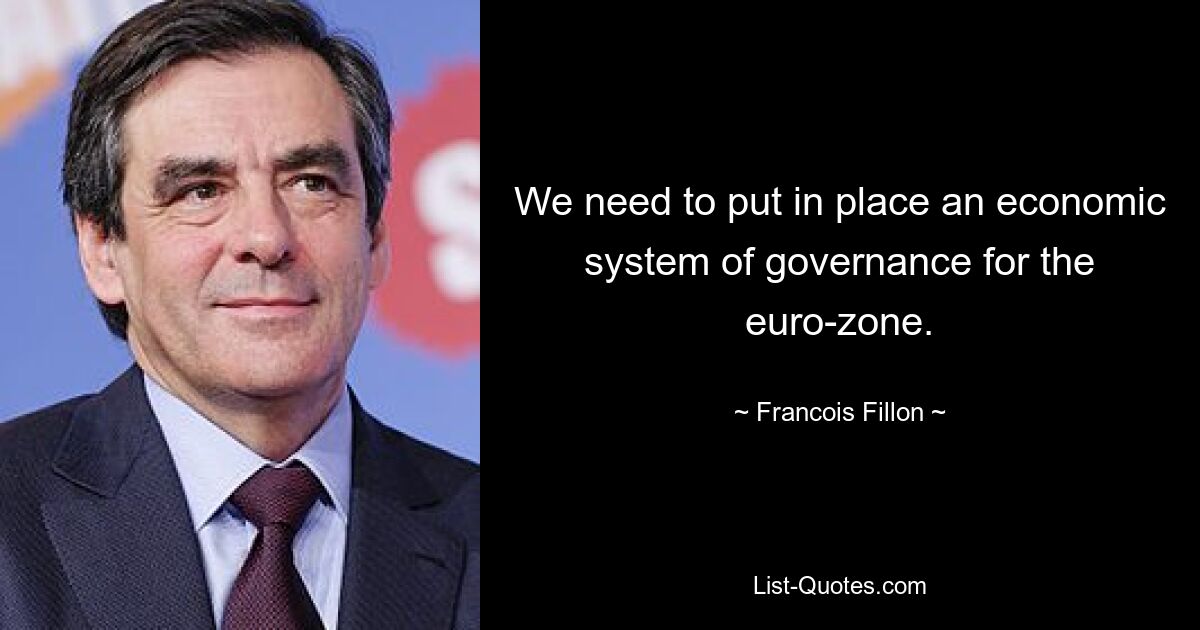 We need to put in place an economic system of governance for the euro-zone. — © Francois Fillon