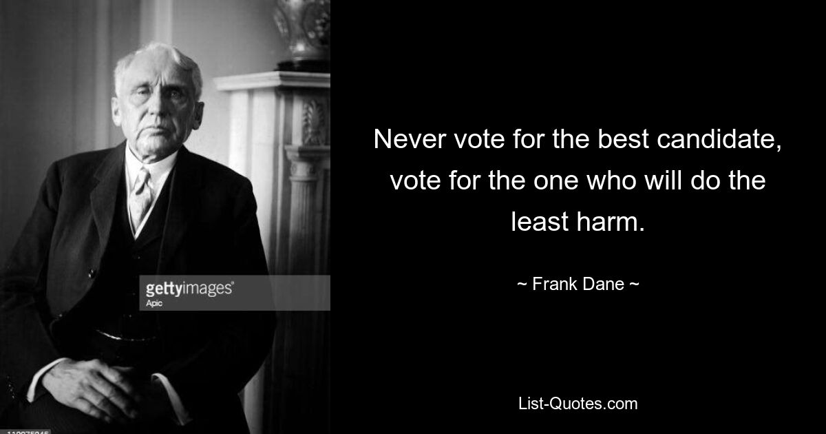 Never vote for the best candidate, vote for the one who will do the least harm. — © Frank Dane