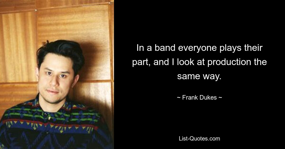 In a band everyone plays their part, and I look at production the same way. — © Frank Dukes