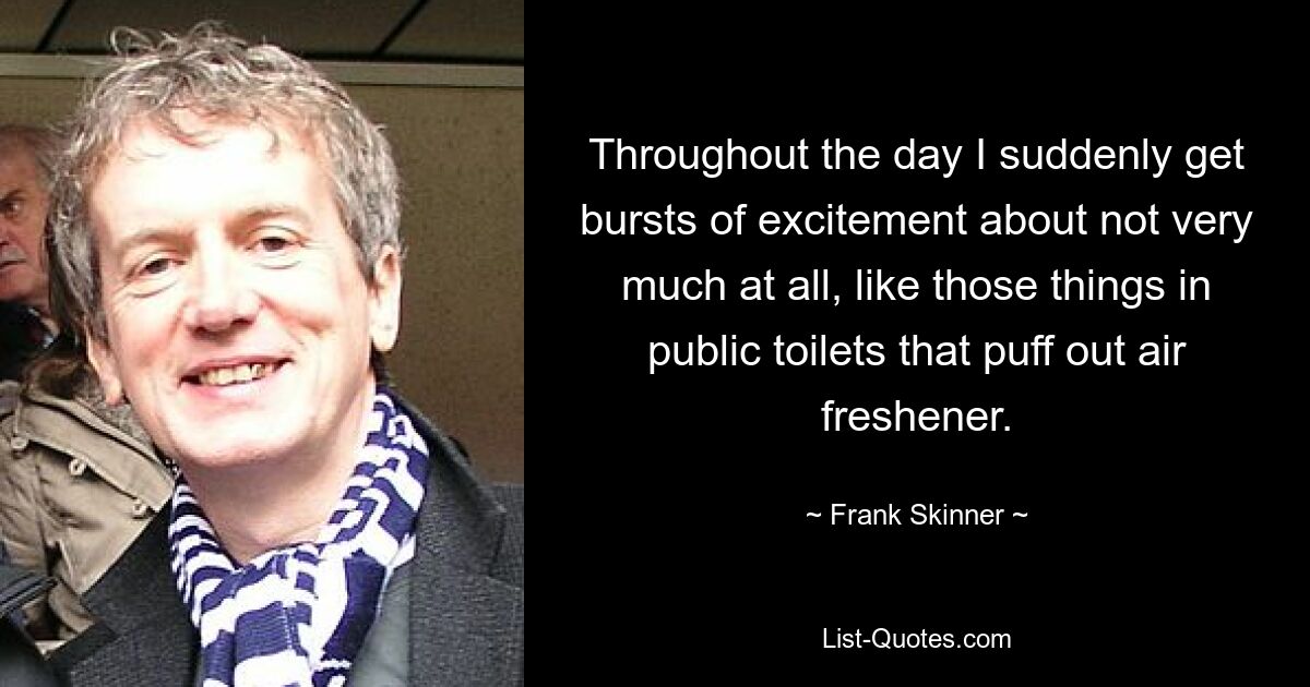 Throughout the day I suddenly get bursts of excitement about not very much at all, like those things in public toilets that puff out air freshener. — © Frank Skinner