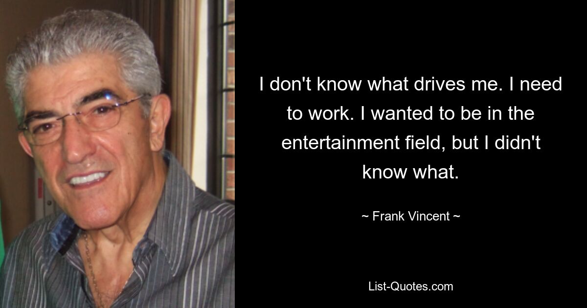 I don't know what drives me. I need to work. I wanted to be in the entertainment field, but I didn't know what. — © Frank Vincent