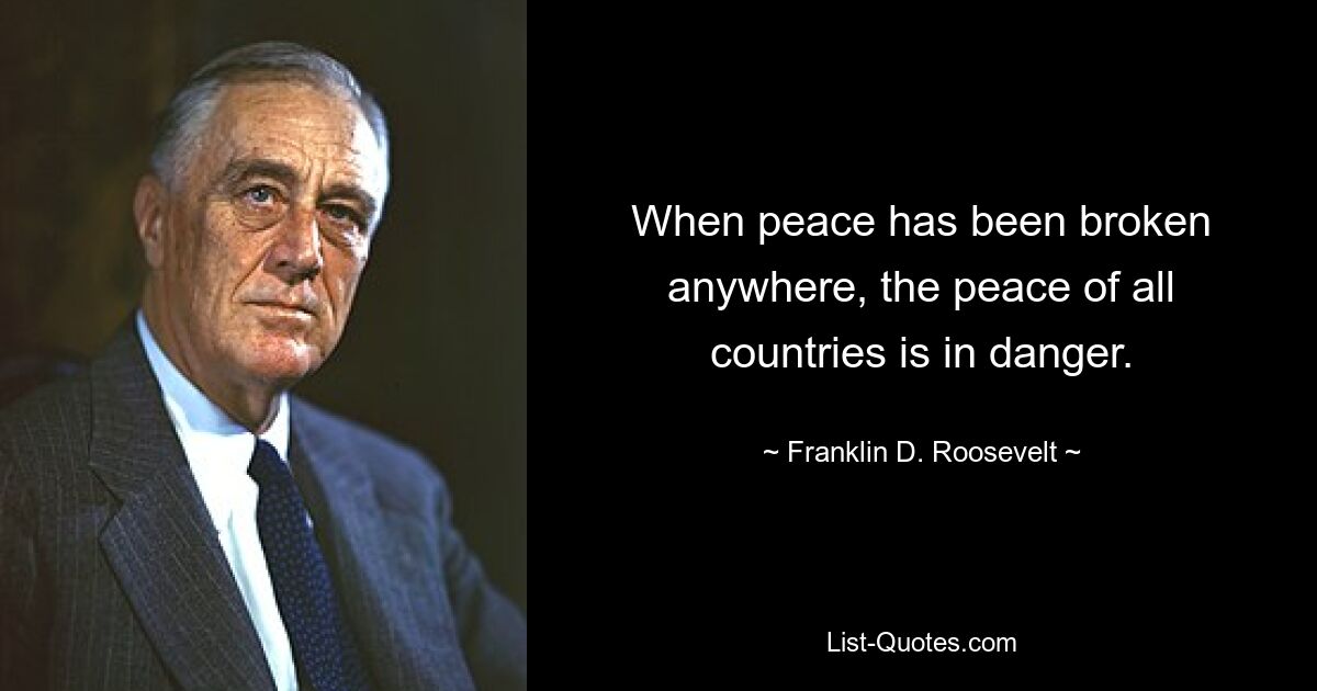 When peace has been broken anywhere, the peace of all countries is in danger. — © Franklin D. Roosevelt