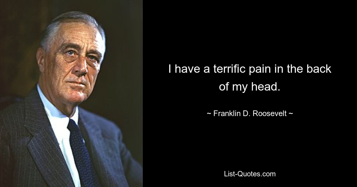 I have a terrific pain in the back of my head. — © Franklin D. Roosevelt