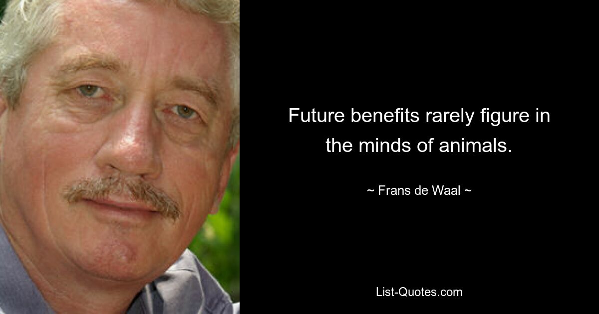 Future benefits rarely figure in the minds of animals. — © Frans de Waal