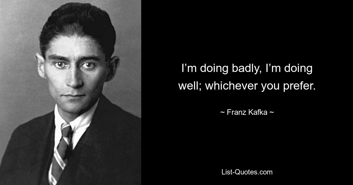 I’m doing badly, I’m doing well; whichever you prefer. — © Franz Kafka