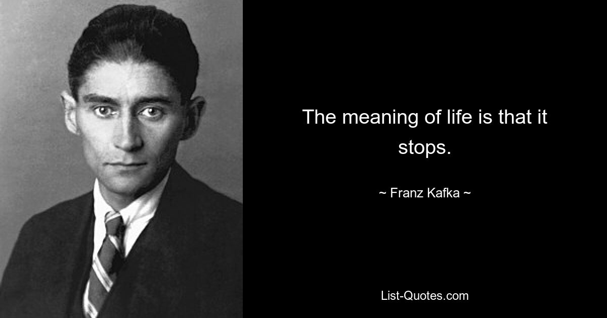 The meaning of life is that it stops. — © Franz Kafka