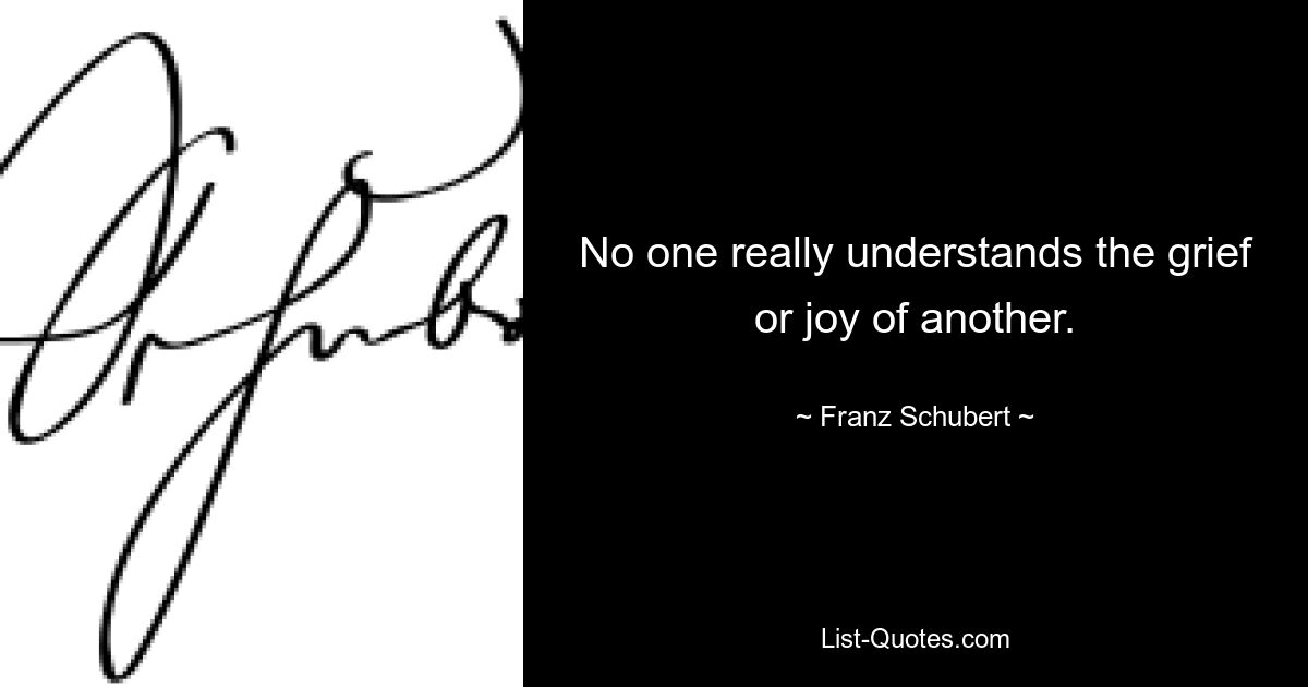 No one really understands the grief or joy of another. — © Franz Schubert