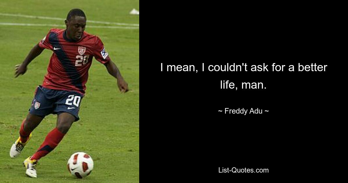 I mean, I couldn't ask for a better life, man. — © Freddy Adu