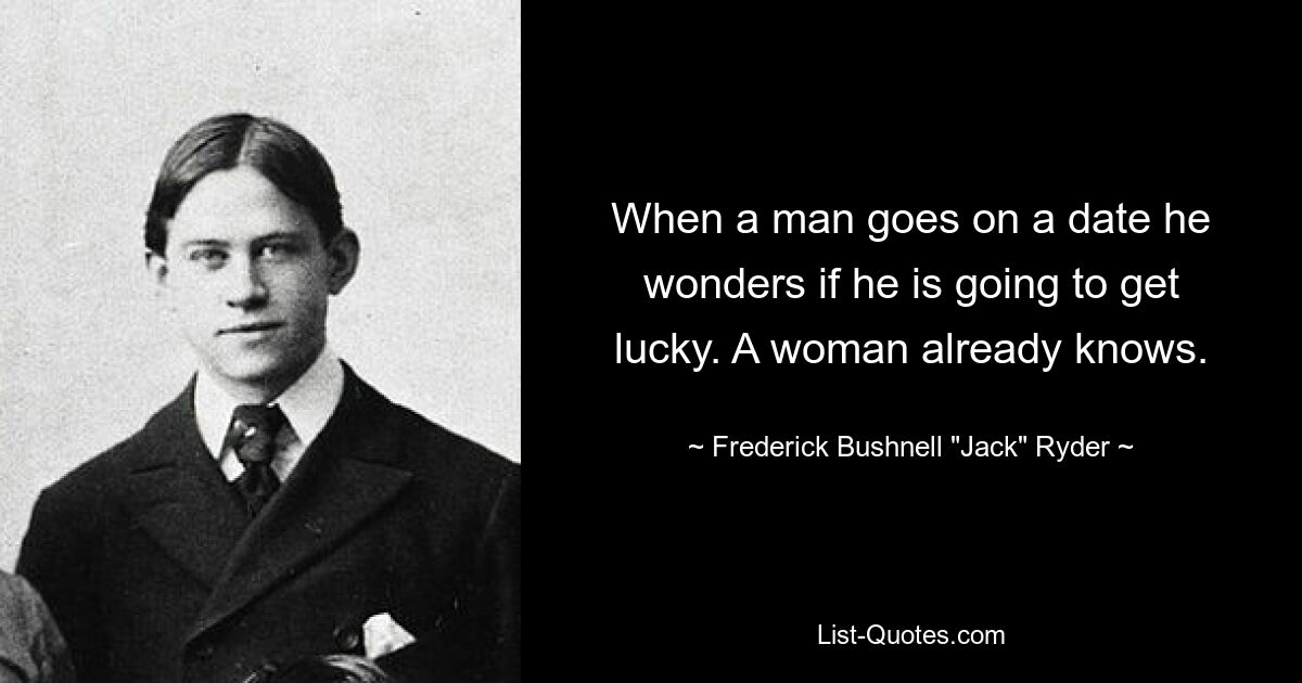 When a man goes on a date he wonders if he is going to get lucky. A woman already knows. — © Frederick Bushnell "Jack" Ryder