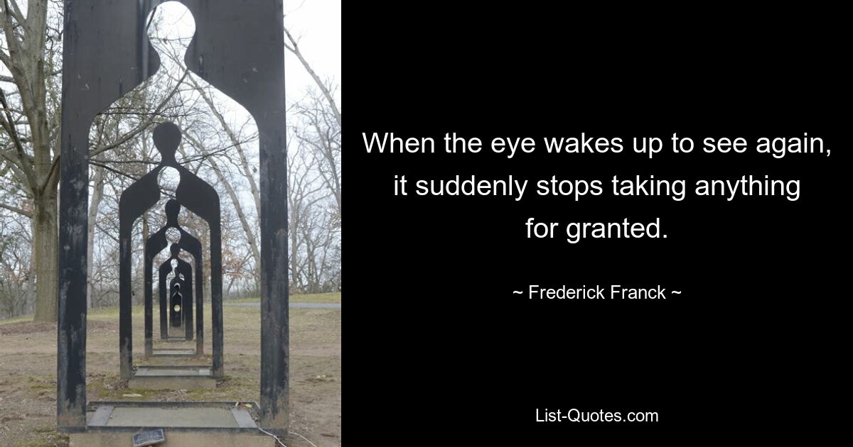 When the eye wakes up to see again, it suddenly stops taking anything for granted. — © Frederick Franck