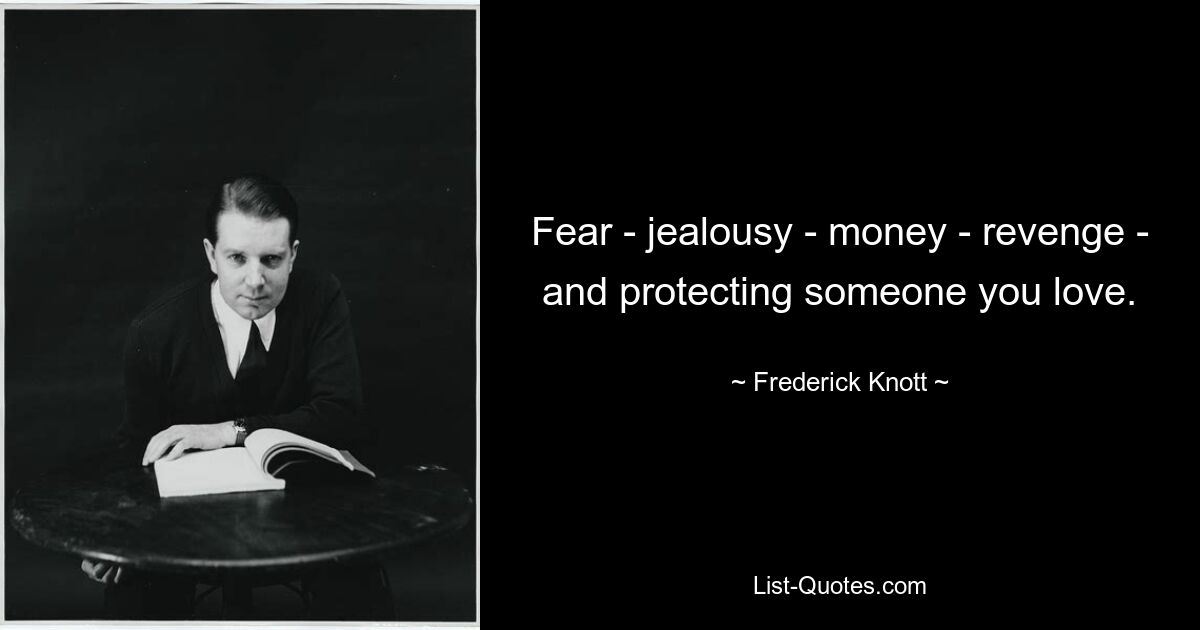 Fear - jealousy - money - revenge - and protecting someone you love. — © Frederick Knott