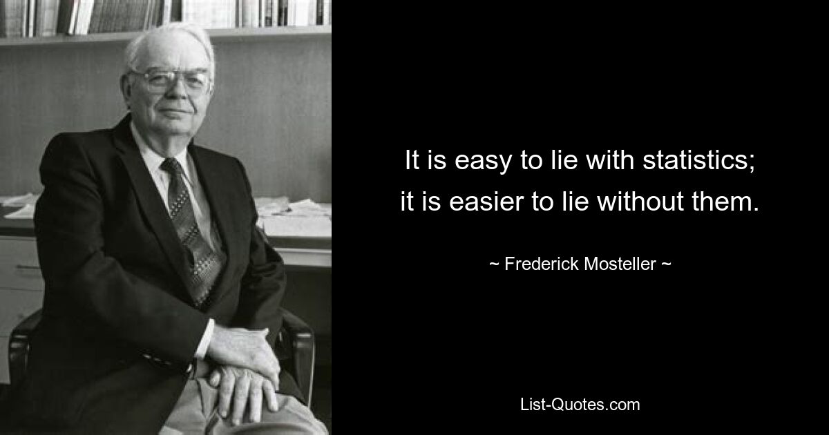 It is easy to lie with statistics; it is easier to lie without them. — © Frederick Mosteller