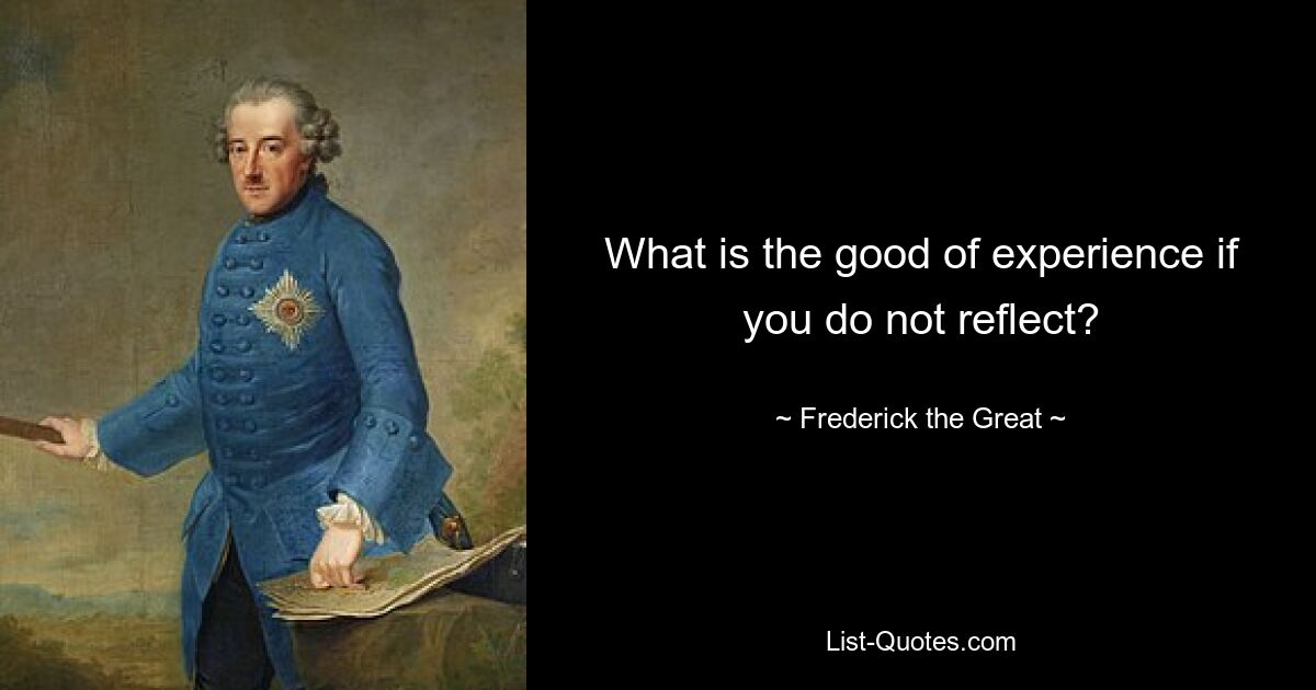 What is the good of experience if you do not reflect? — © Frederick the Great