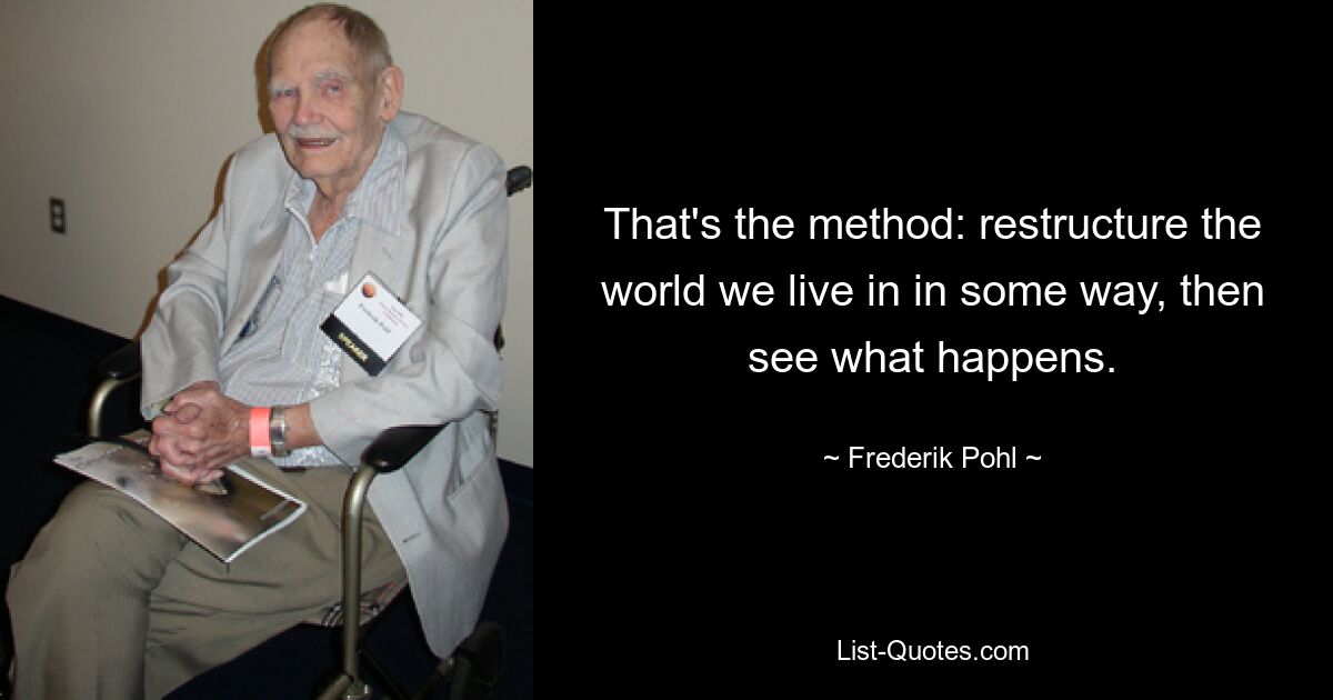 That's the method: restructure the world we live in in some way, then see what happens. — © Frederik Pohl