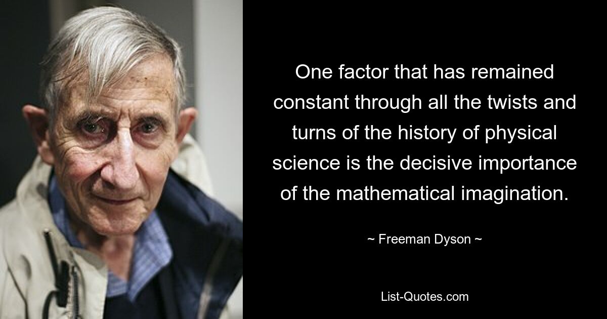 One factor that has remained constant through all the twists and turns of the history of physical science is the decisive importance of the mathematical imagination. — © Freeman Dyson