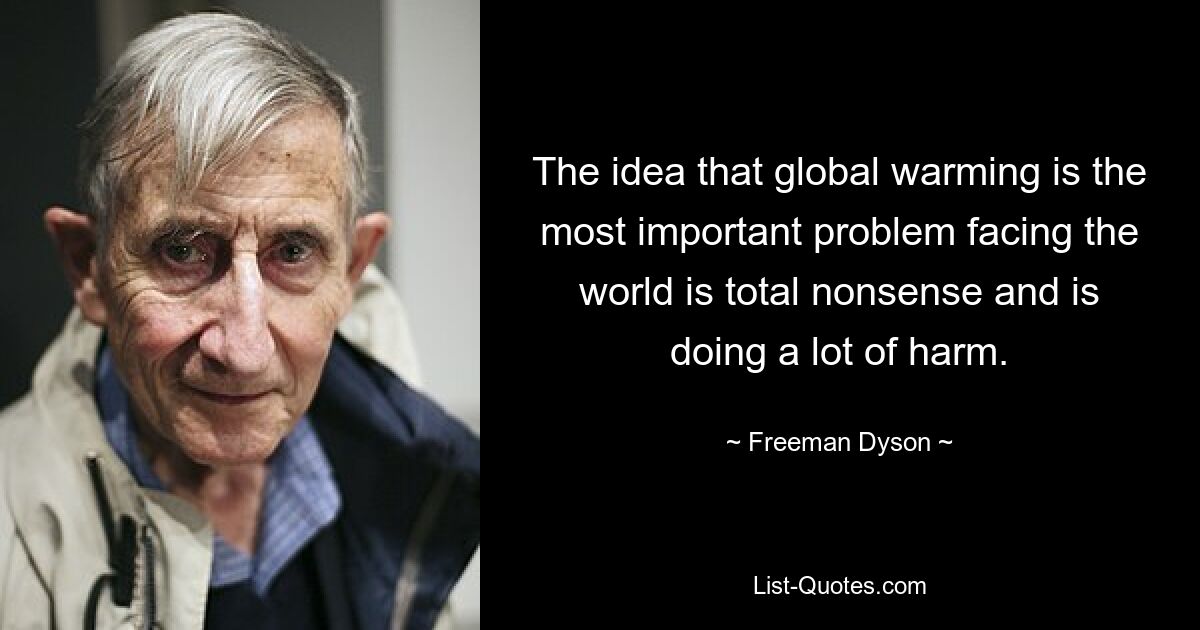 The idea that global warming is the most important problem facing the world is total nonsense and is doing a lot of harm. — © Freeman Dyson