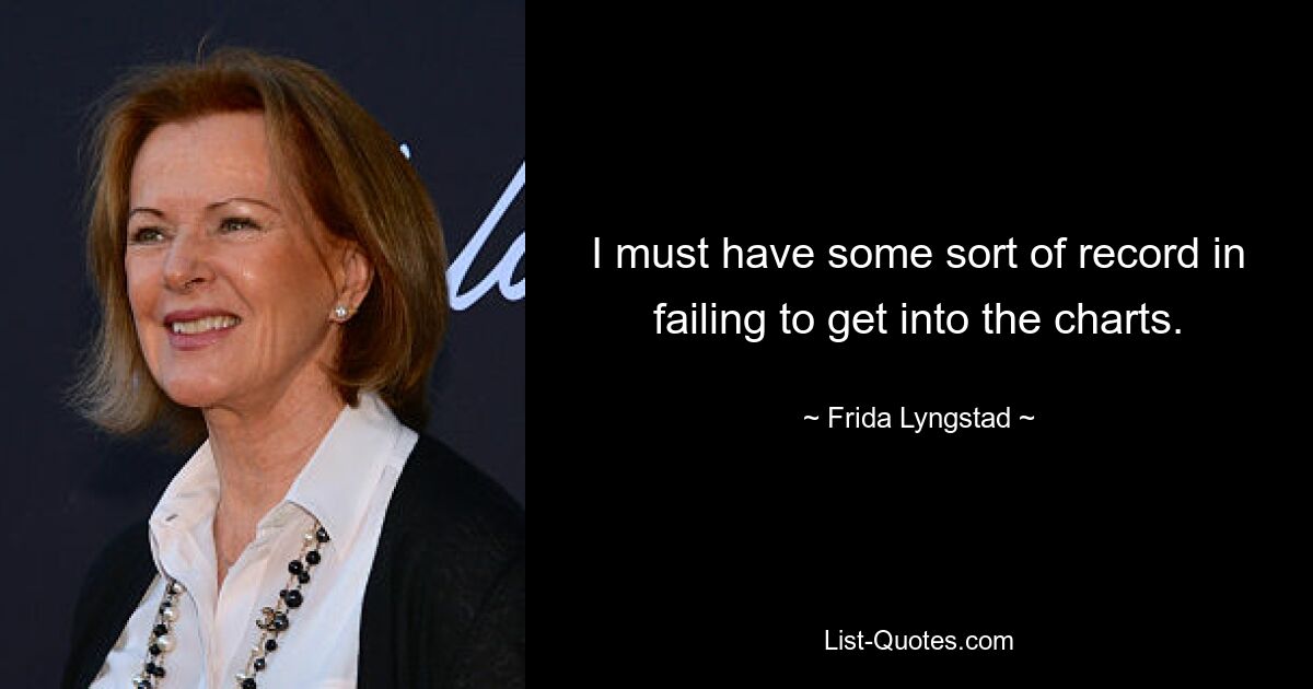 I must have some sort of record in failing to get into the charts. — © Frida Lyngstad