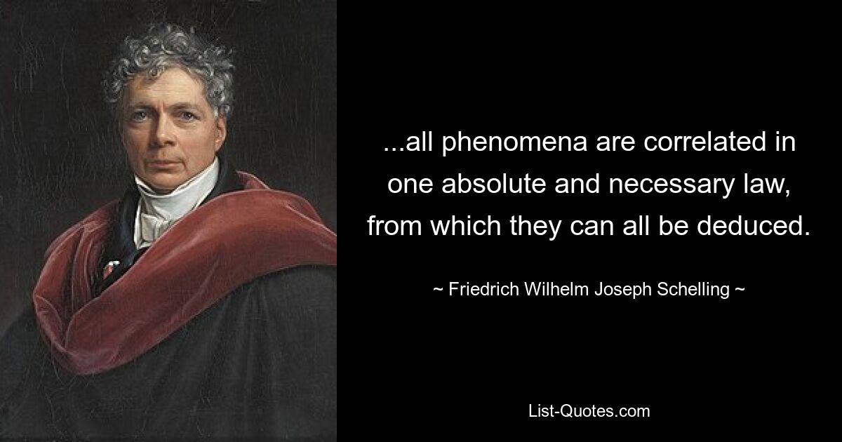 ...все явления соотносятся в одном абсолютном и необходимом законе, из которого все они могут быть выведены. — © Фридрих Вильгельм Йозеф Шеллинг 