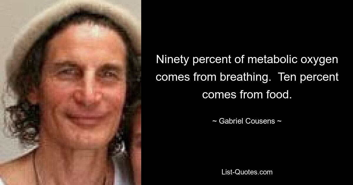 Ninety percent of metabolic oxygen comes from breathing.  Ten percent comes from food. — © Gabriel Cousens