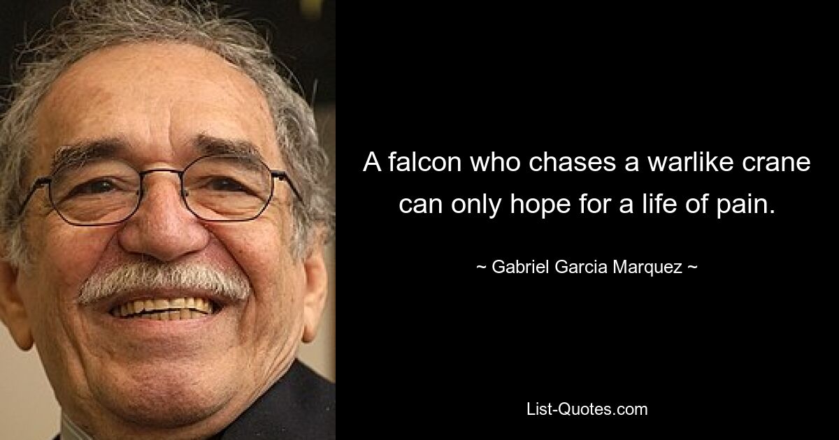 A falcon who chases a warlike crane can only hope for a life of pain. — © Gabriel Garcia Marquez