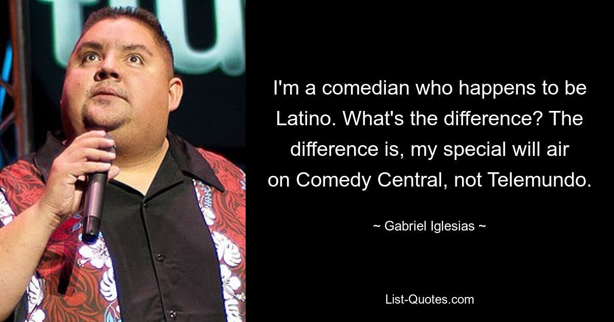 I'm a comedian who happens to be Latino. What's the difference? The difference is, my special will air on Comedy Central, not Telemundo. — © Gabriel Iglesias