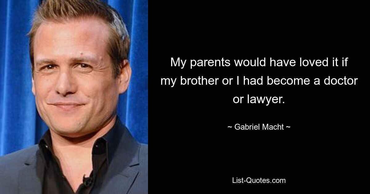 My parents would have loved it if my brother or I had become a doctor or lawyer. — © Gabriel Macht