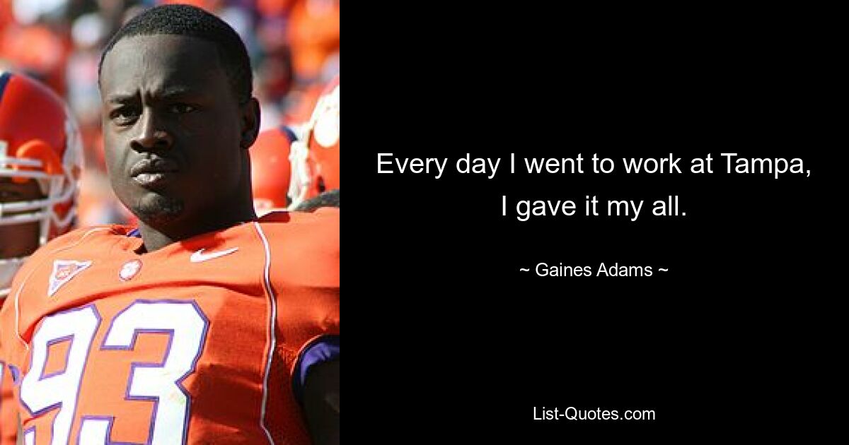 Every day I went to work at Tampa, I gave it my all. — © Gaines Adams